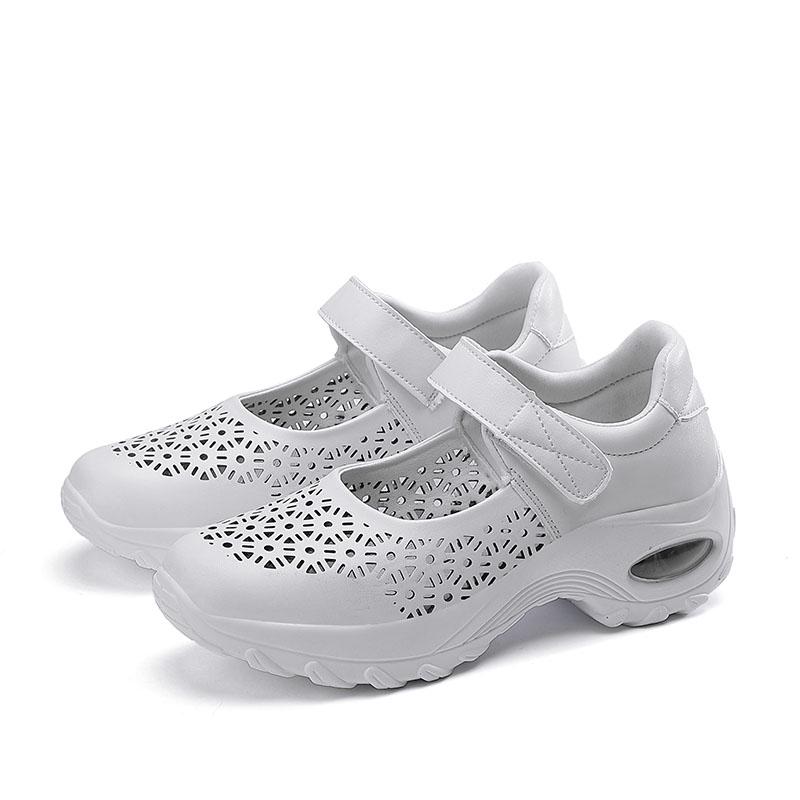 

Женские кроссовки для ходьбы, кроссовки Mary Jane на воздушной подушке, легкие кроссовки для бега на платформе, повседневная спортивная обувь для активного отдыха, полые 42 белый