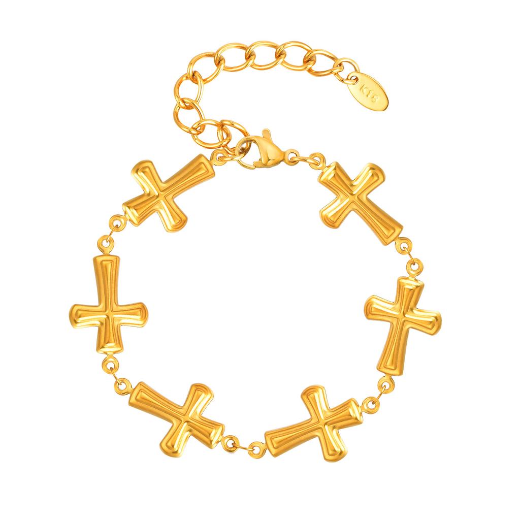 Fashion Stainless Steel Embossed Cross Bracelet Gold Ladies Accessories Jewelry 2475