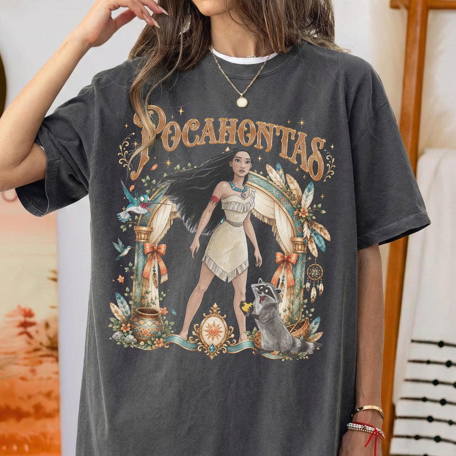 Disney Pocahontas Meeko Shirt, Vintage Raccoon Character Tee, Princess Vacation Top S