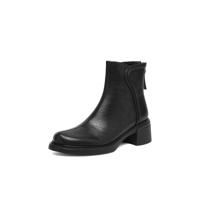 Krazing Pot Cow Skin Round Toe Thick Heels Chelsea Boots Size 42 Back Zip Women Keep Warm Ankle Boots