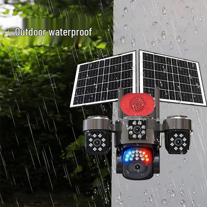 4G Solar-Powered HD Quad-Lens Outdoor Camera with Real-Time Voice Intercom and Full-Color Night Vision