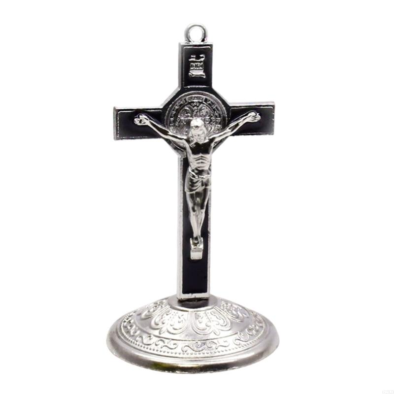 62KD Classical 9cm Crosses Figurine Alloy Standing Crucifix Figurine with Base Home Christian Decoration for Believers