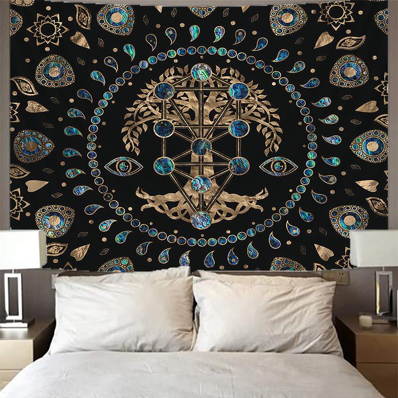 Mysterious Tree of Life Mushroom Forest Tapestry Wall Hanging Fairy Tale Bohemian Psychedelic Home Dormitory Dream Decor Sun