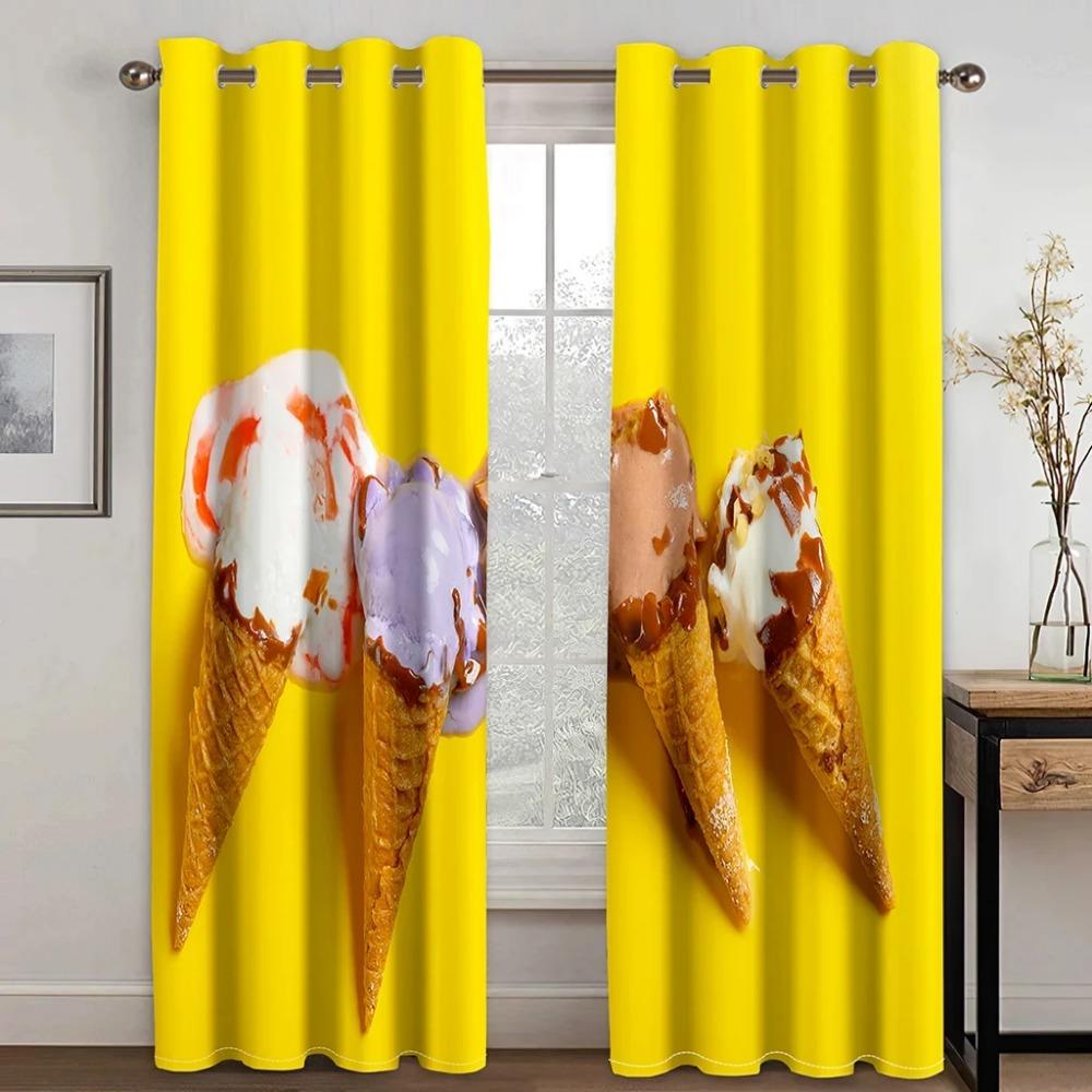 Módní Dezert Zmrzlina Lízátko Donut Vysoký stínící závěs pro dívky Ložnice Obývací pokoj Hotelové studio Okno 2Panel Sluneční clona