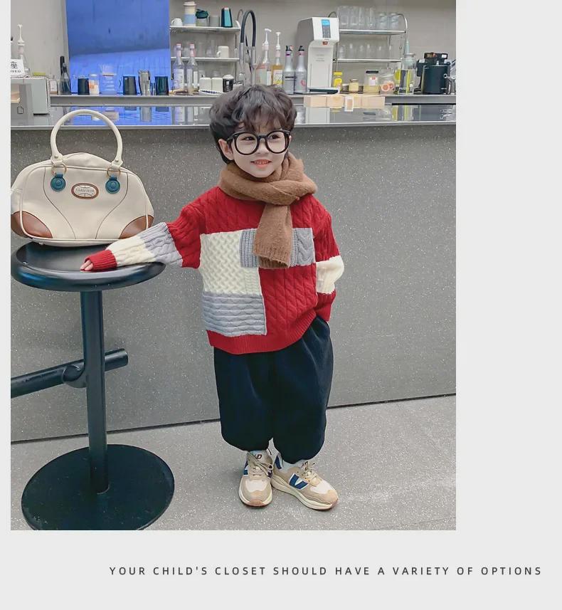 Boys' Autumn/Winter 2023 Thick Pullover Sweater for New Year's - Stylish and Warm