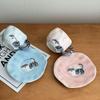 Creative Cute Cat Ceramic Coffee Mug with Saucer Set Unique Irregular Design Coffee Cup With Handle  for Latte Tea Milk 300ml