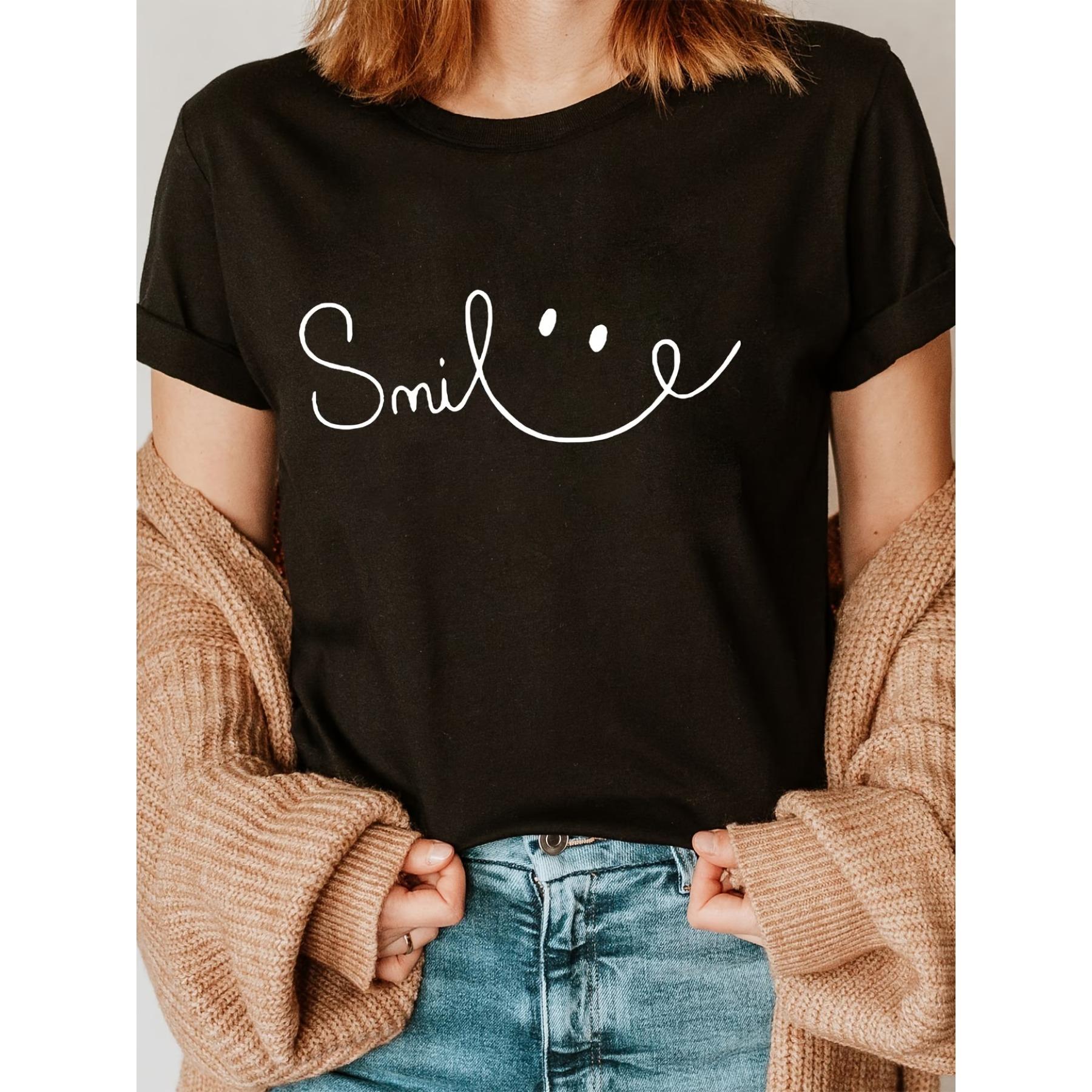 

Футболка Y-Smile с принтом букв, с коротким рукавом, с круглым вырезом, повседневный топ, подходит для лета и весны, женская одежда S чёрный