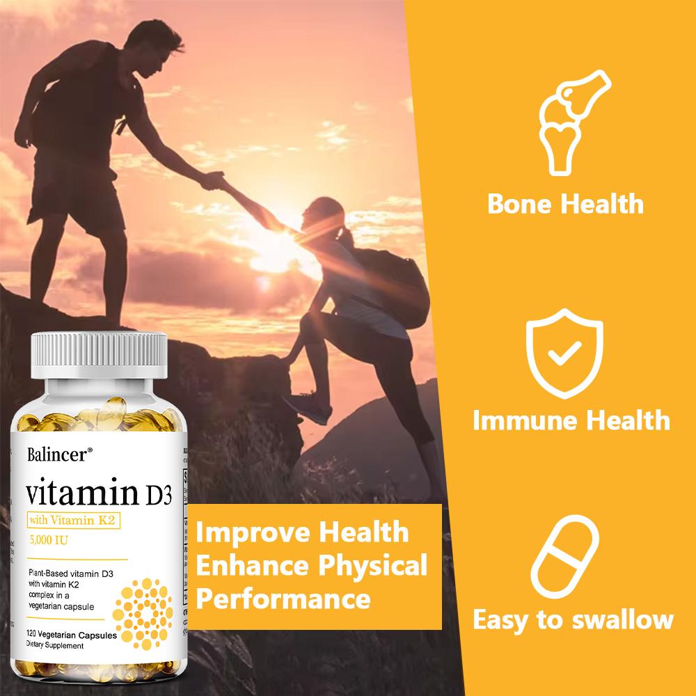 Vitamina D3 5000 UI con Complesso di Vitamina K2, 120 Capsule Vegetariane, Integratore Alimentare