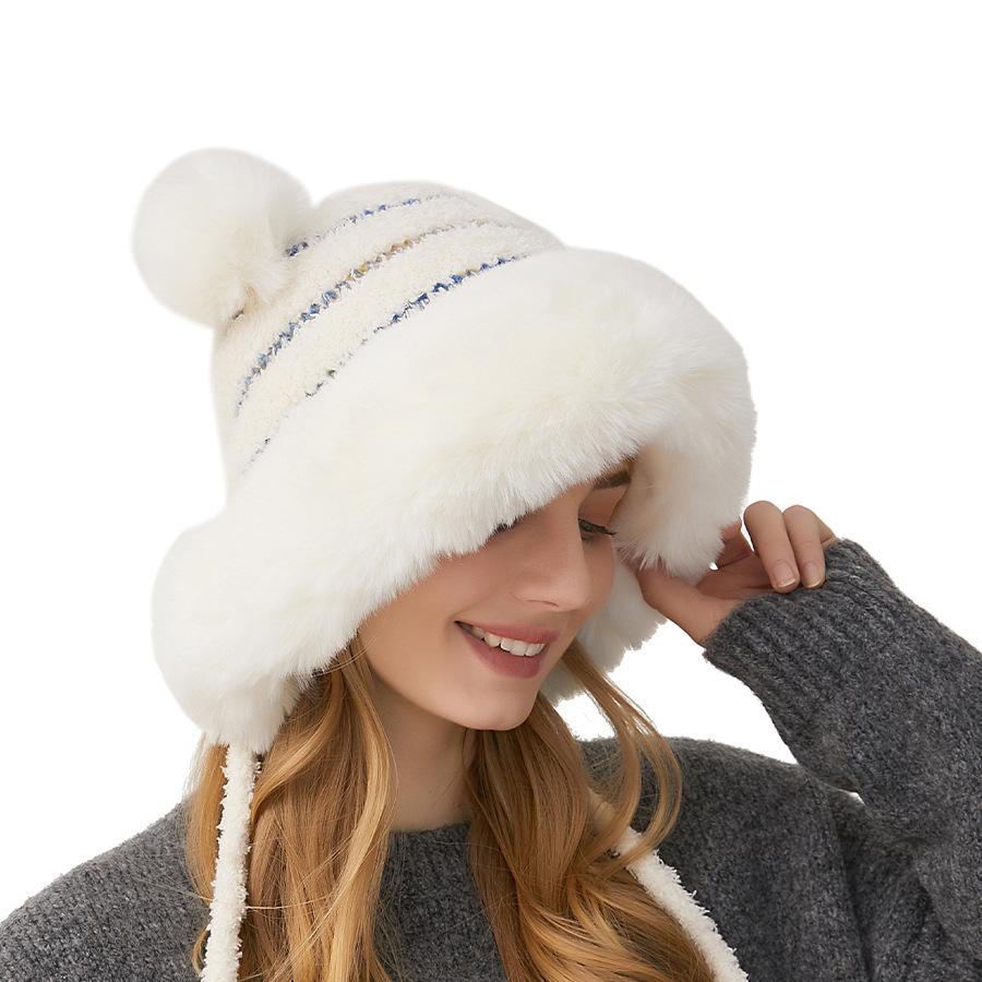 Winter Knitted Hat Women's Fur Ball Wool Hat Sleeve Cap Skullies Beanies Ski Slouchy Cap