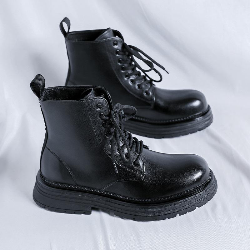 Martin Boots Men'S British Style High-Top Men'S Boots Winter Velvet Mid-Top Leather Shoes Tooling Chelsea Boots 22712-R