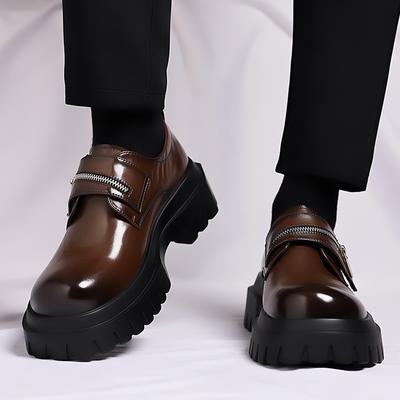 Derby Men's Leather Shoes Thick Bottomed British Style Design Leisure Party Business Office Luxury Adult Shoes Brown and Black