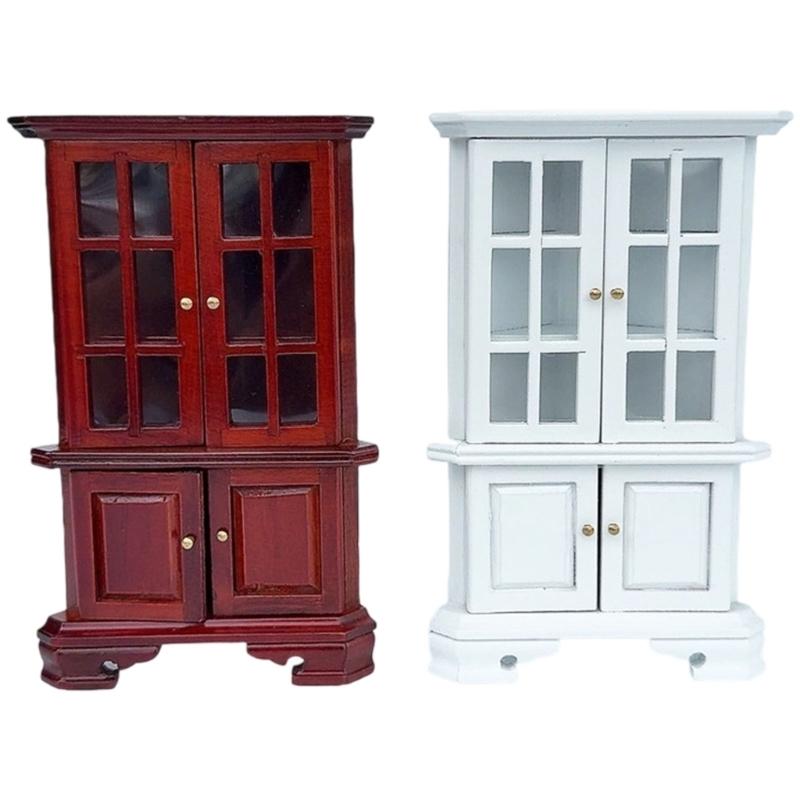 1/12 Scale Miniature Wood Corner Display Cabinet For Doll House Accessories With MultiTier Storage Design Scene Decors