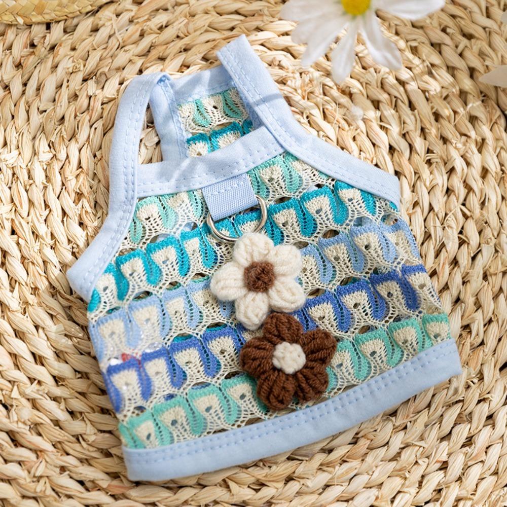 Breathable Cat Sunscreen Vest Floral Print Puppy Clothes Fashion Pet T-Shirt  Small Medium Dog S синий