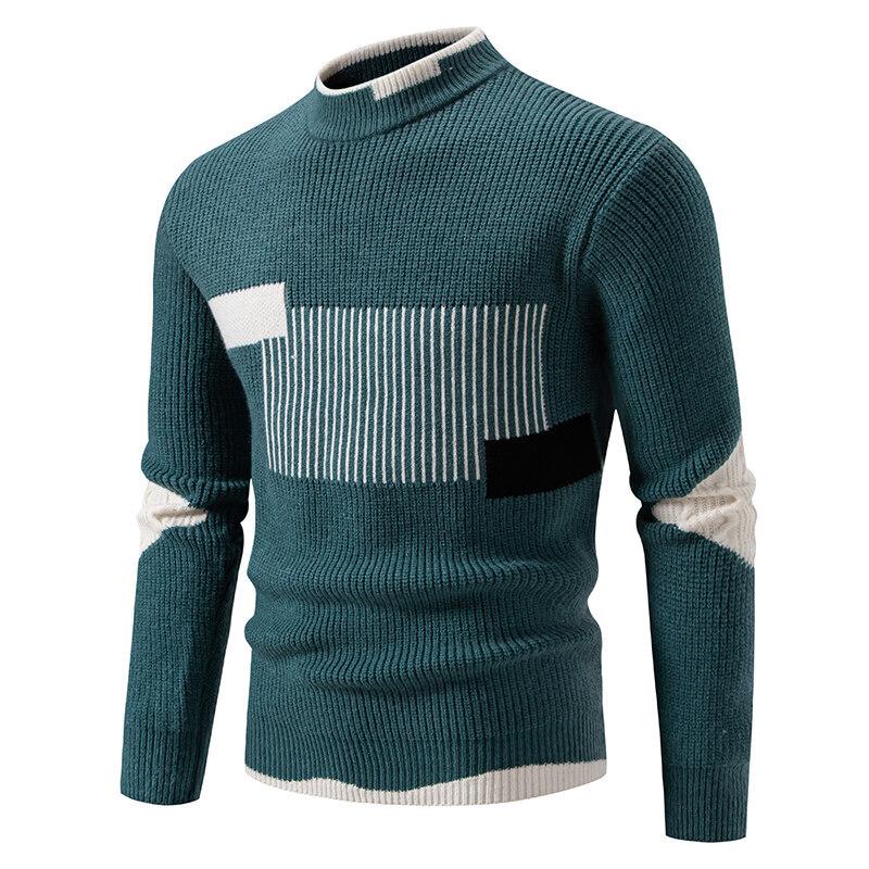

Autumn and Winter Men s Clothing Fashion Contrasting Colors Crew Neck Warm Knitted Sweater Loose Striped Sweater Large Size 4XL