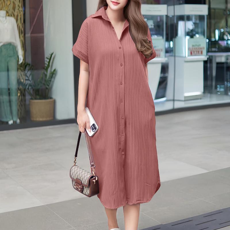 ZANZEA Vestido de camisa de manga curta de verão casual feminino com gola virada para baixo