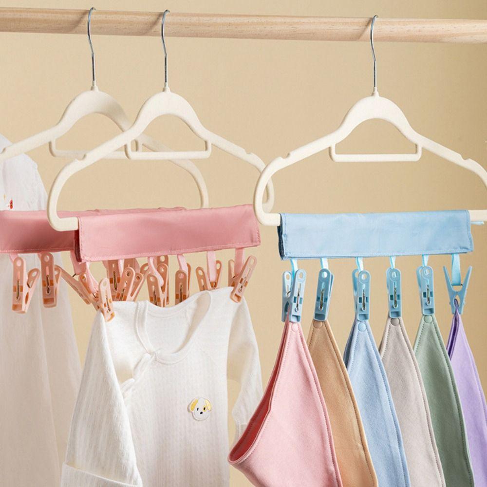 6 Clips Folding Clothes Hanger Space-Saving Portable Drying Rack Sock Clip  Dormitory