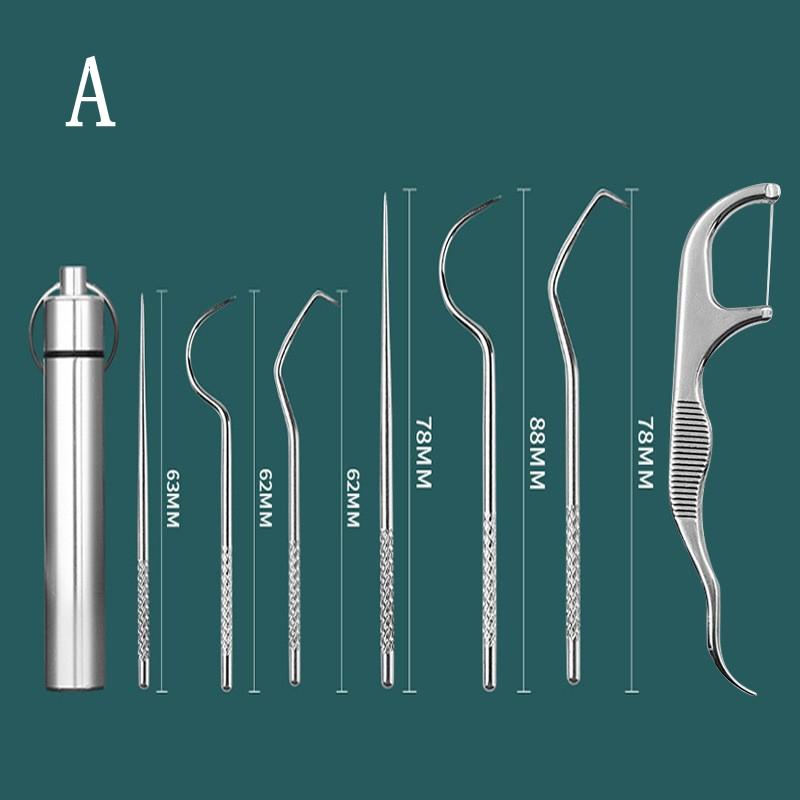 Set de scobitori din oțel inoxidabil Ață dentară Scobitori reutilizabile Scobitoare portabile Ață dentară Curățare dinți Curățare orală