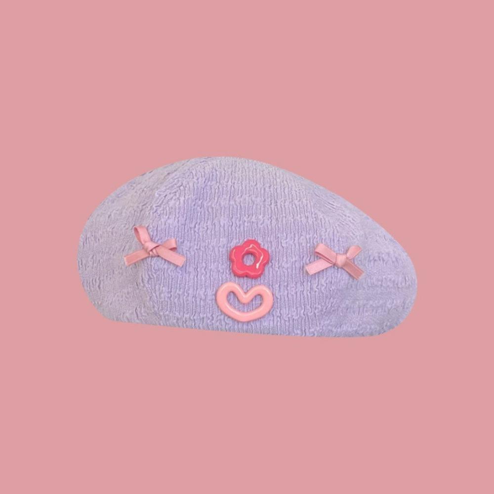 Flower Bow Berets Cap Korean Style Painter Hat Sweet Pumpkin Hat  Daily