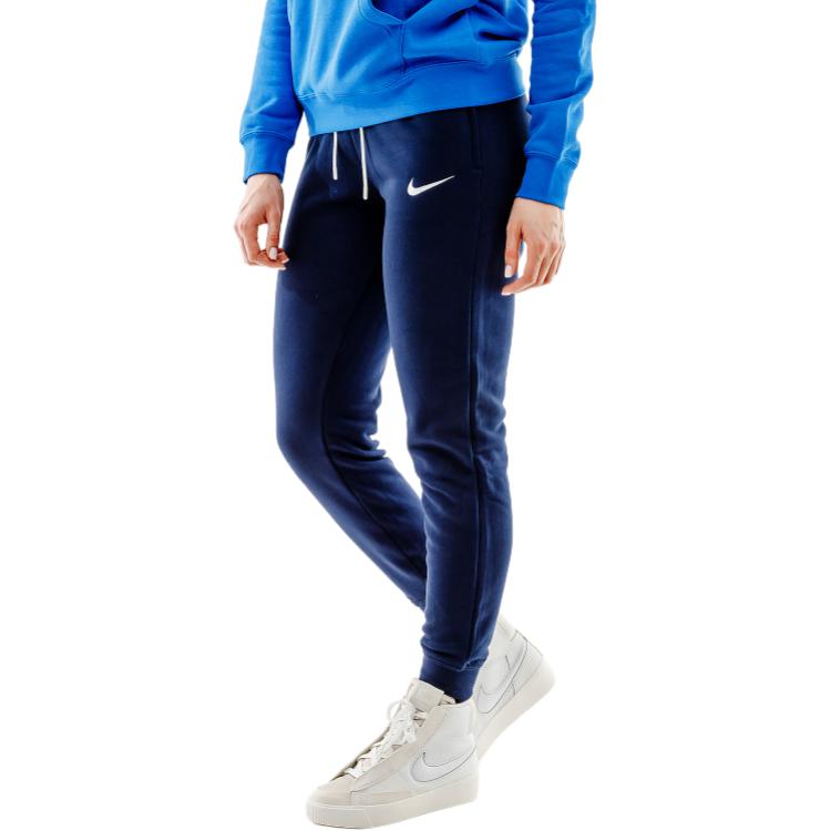 Nike Solid Color Front Logo Print Elastic Waist Mid Rise Knit Sports Pants Women Bottoms Navy-Blue CW6961-451