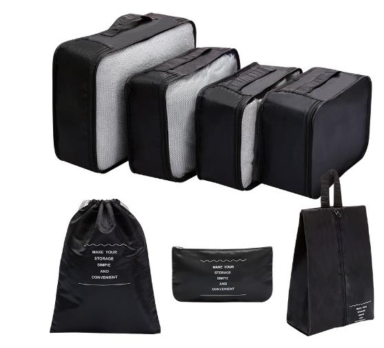 7-Piece Travel Storage Bag Set Large Capacity Multi-Purpose Bags for Clothing Washing Grooming - Organized Travel Essentials