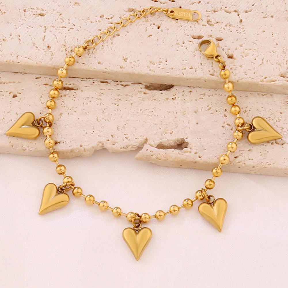 Trendy Pvd Gold Plated Jewelry 18k Luxury Heart Shaped Charm Bangle Anti Tarnish Waterproof Stainless Steel Chain Bracelet