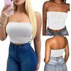 Women Sexy Solid Color Strapless Cropped Mini Bustier Slim Elastic Tube Top