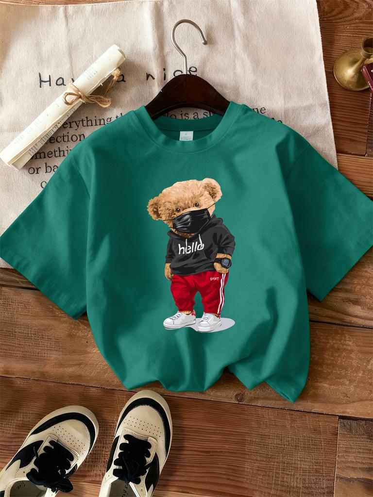 Bear Wearing Mask Printing TShirt Womens Basics ONeck T Shirts Comfortable Loose Short Sleeve Tops Summer Soft Woman Clothes