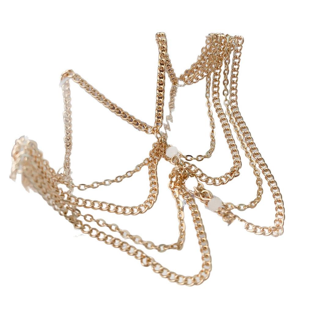 Beach Imitation Crystal Multi-Layer Fringed Chain Foot Decoration, Ethnic Style Bride Anklet With Fingers