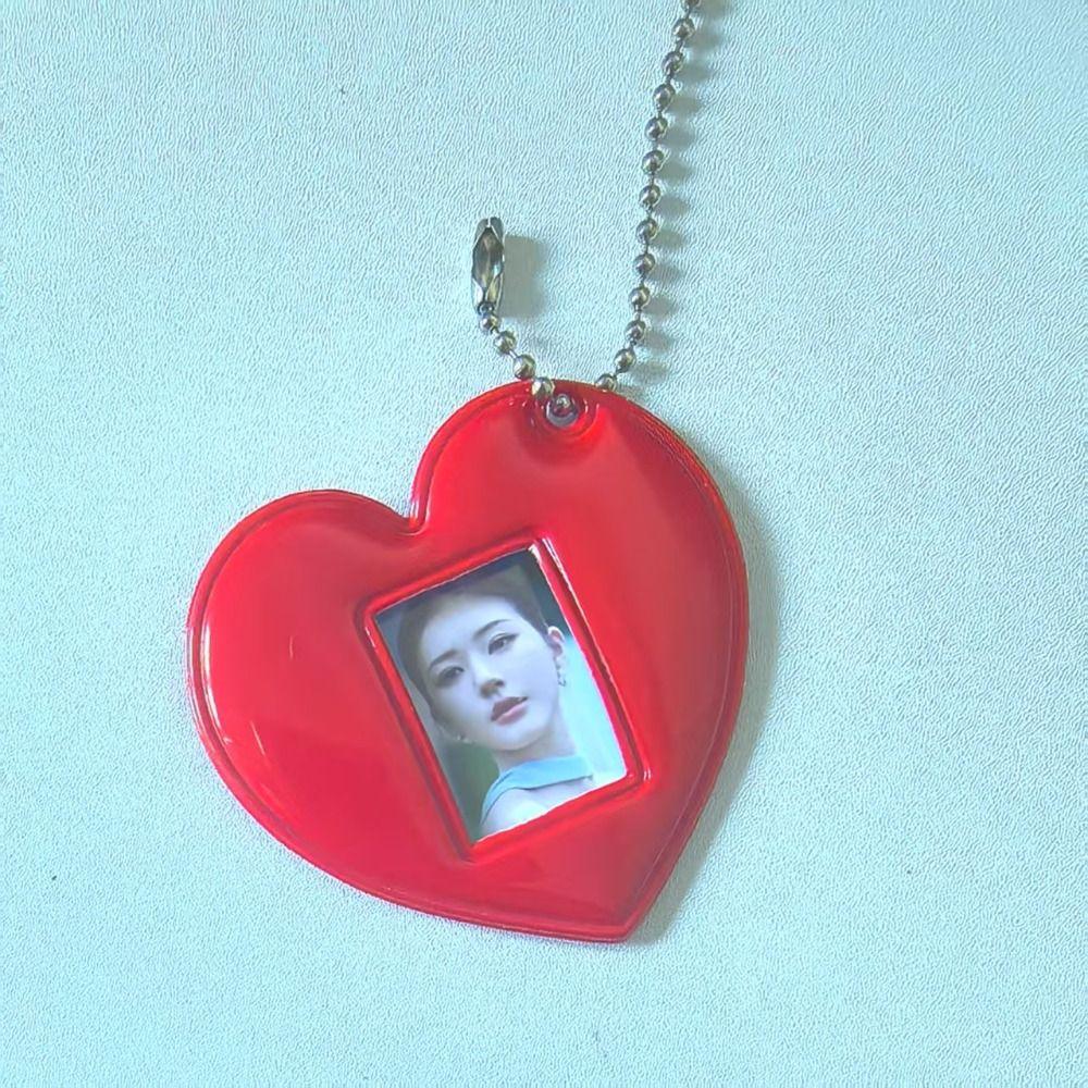 Heart Shape 1 Inch Photo Card Holder Korean Style with Keychain Display Pendant Keychain Cute Design PVC ID Photo Holder