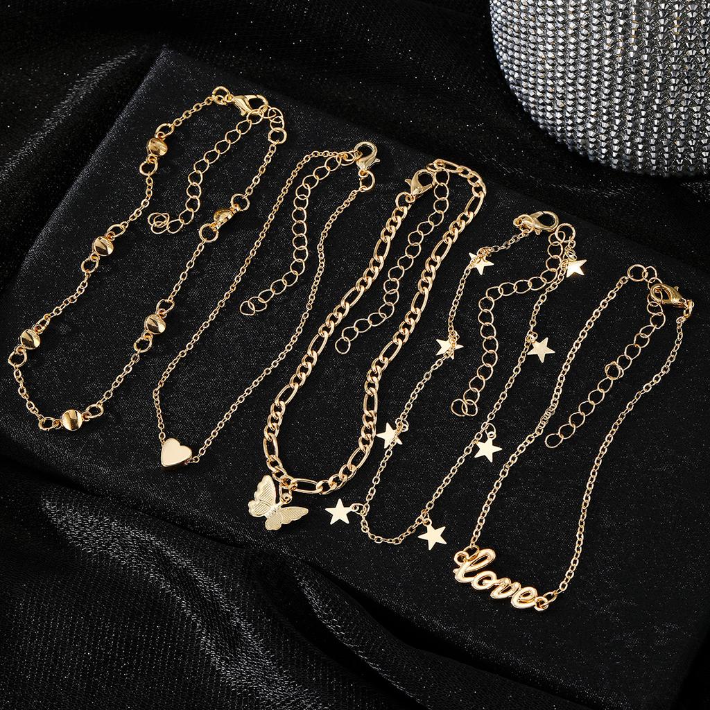 European and American five-pointed star butterflies LOVE Ankle bracelet5Set of vintage metal fashion layered anklets