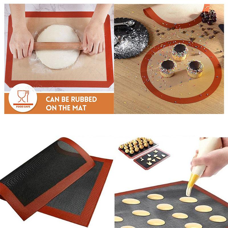 Wiederverwendbare Silikon-Backmatte Antihaft Hitzebeständig Runde und Rechteckige Gebäckmatten zum Kneten Ausrollen und Backen von Keksen