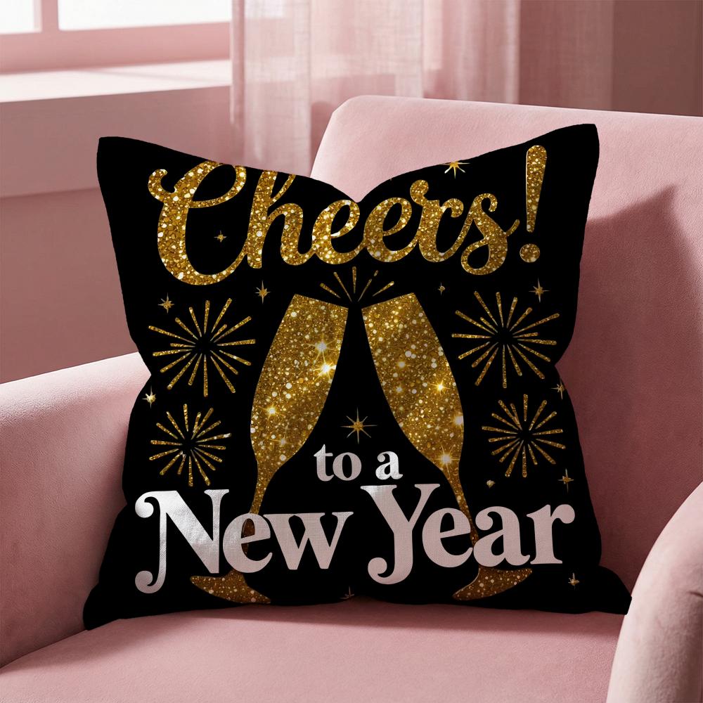 Holiday New Years Day Cushion Cover MultiScene Pillow Cover for Home Car Reversible Soft Durable for Daily Use