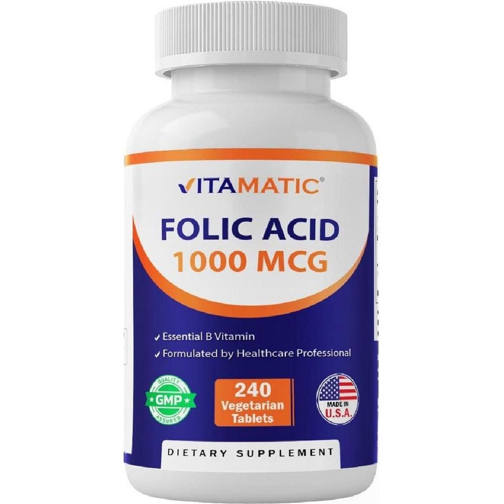 Vitamin Folic Acid 1000 Mcg 1 Mg - Vegetable Tablets 1667 DFE B9 (240 Tablet Pack) 1 Pcs