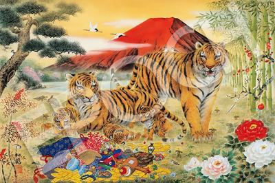 EPOCH 1500 Small Piece Jigsaw Puzzle Lucky Picture Good Luck Golden Tiger X Glue Included Spatula Included Score Ticket Included EPOCH