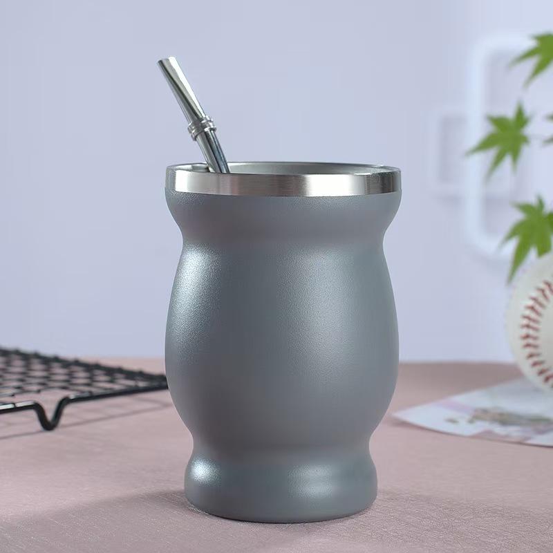 Creative Hot-selling Stainless Steel OZ Mate Cup South America Argentina Gourd-shaped Teacup with Straw Brush Stirring Spoon