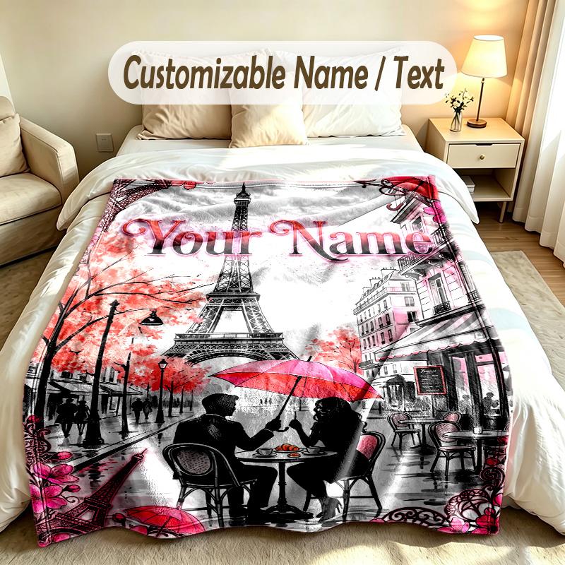 Valentine Love Theme Custom Blanket Personalized Name & Text Customized Soft Warm Throw Blanket Home Decor
