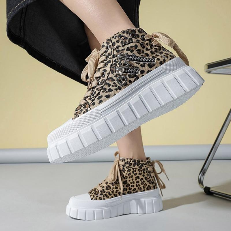 Leinenschuhe mit dicker Sohle Herbst Neue Höhe Erhöhende Damen Metallreißverschluss Herzförmige Dekoration Lässige Damenschuhe