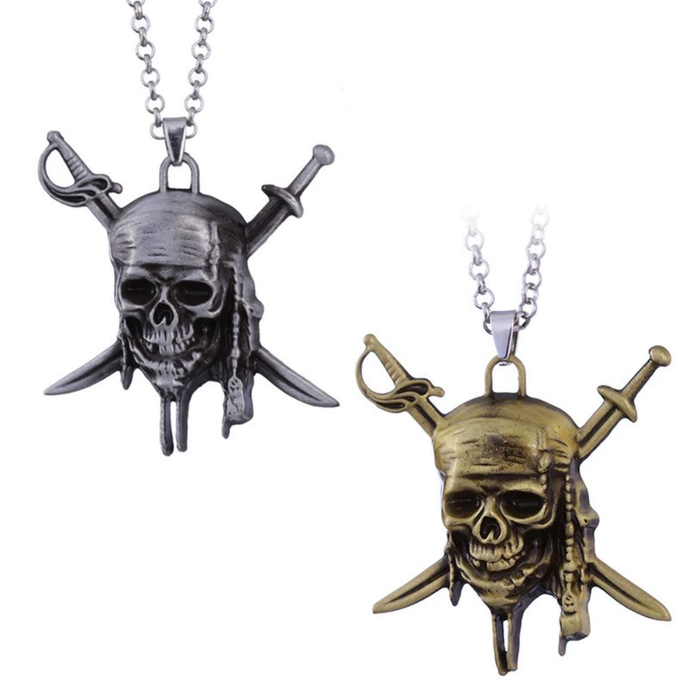 Pirates Of The Caribbean Necklace Movie Jack Sparrow Aztec Skeleton Skull Heads Pendant Punk Medallion Vintage Jewelry