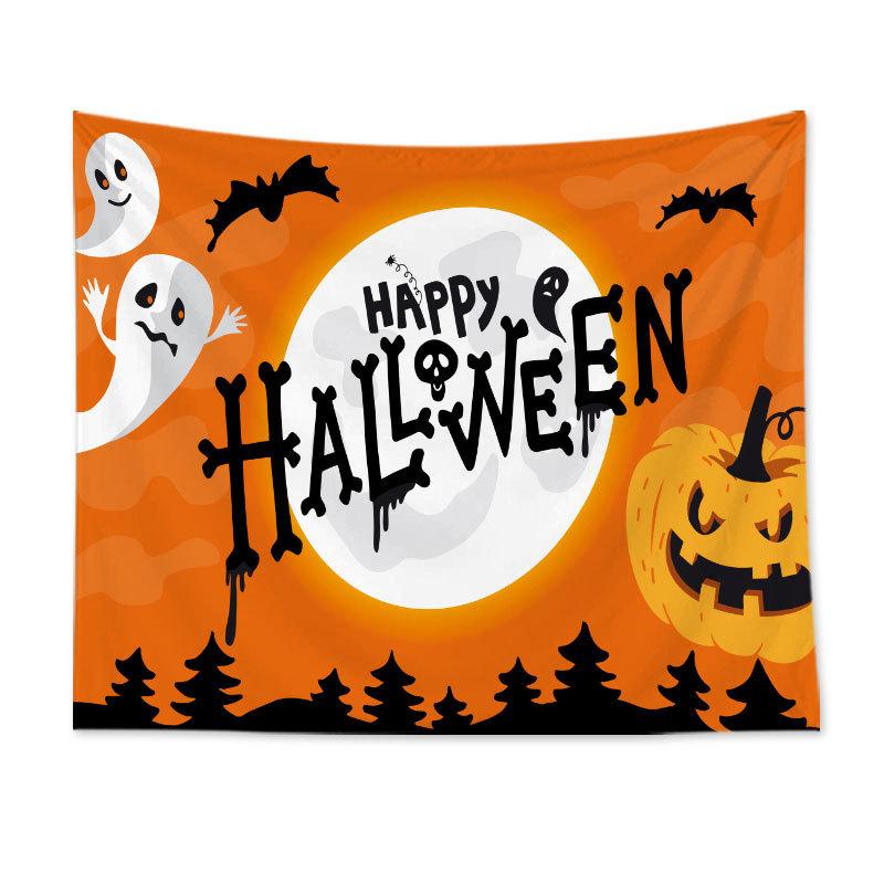 Home bedside room decoration Halloween tapestry, witch skull ghost print hanging cloth, background wall covering