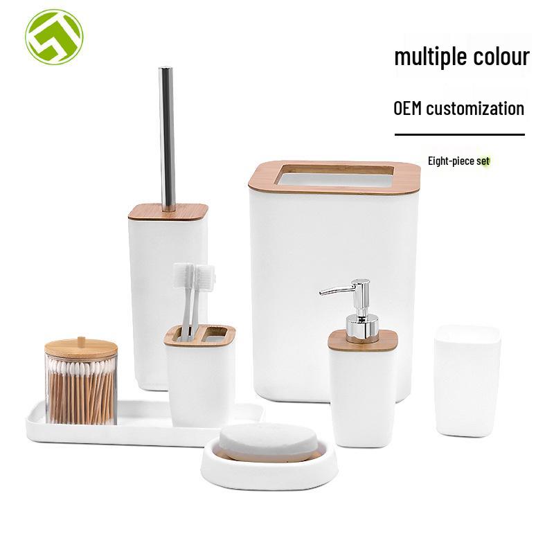 Badezimmerzubehör-Set: Lotionflasche, Tablett, Mülleimer, Toilettenbürste, Verzierungen