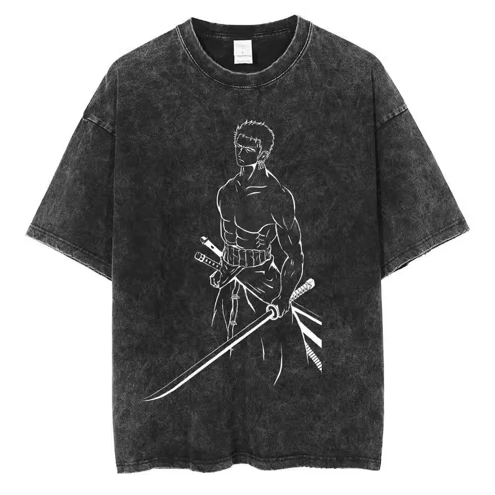 

One Piece Luffy Gear Combat Mode Printed Tshirt Mens and Womens Washed Tshirt High Quality Vintage Cotton Tshirt Harajuku M