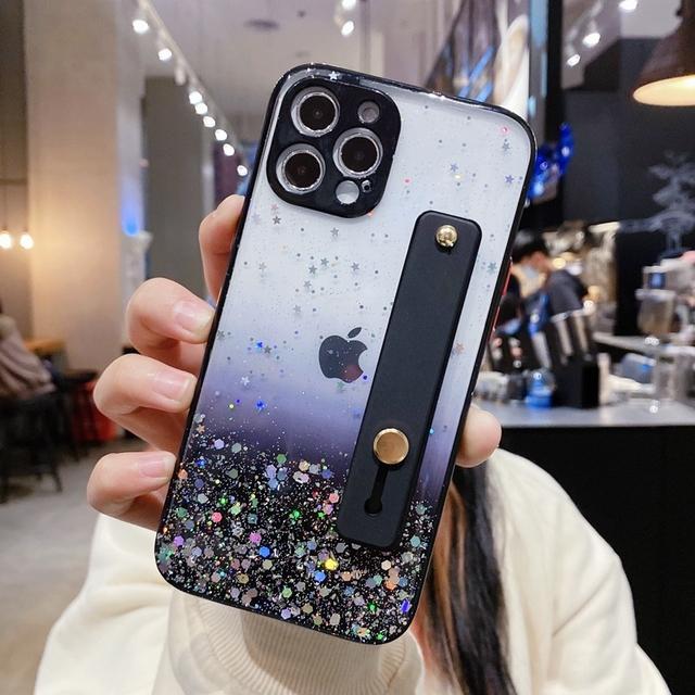 

Мягкий блестящий чехол для телефона с ремешком на запястье для Iphone 12 11 13 Pro Max X Xr Xs Max 7 8 Plus Se 2020, мини-прозрачный бампер, задняя крышка For iPhone 11Pro чёрный