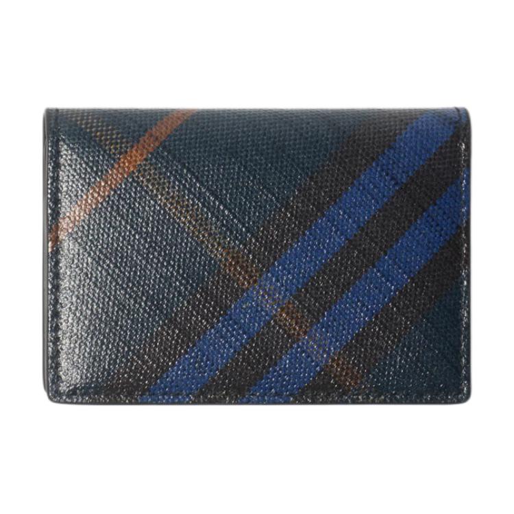 Burberry Check Ultra Thin Double Fold Design Cotton Card Holder Men Accessories Midnight-Blue 81124481