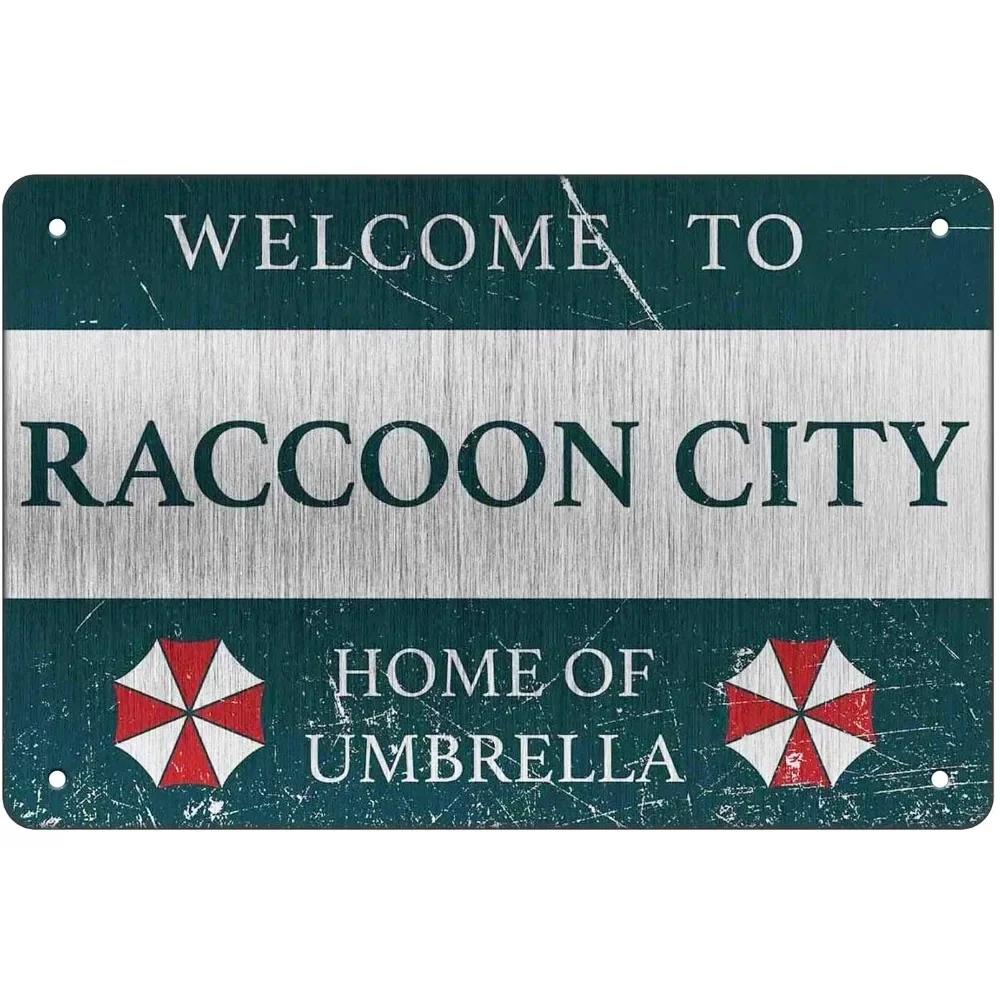 Vintage Raccoon City Welcome Tin Sign Umbrella Corp Inspired Metal Wall Decor Plate for Home Door