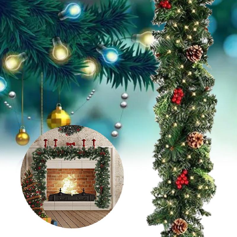 Garland 6ft Christmas Led Light Up Wreaths Red Berry Rattan Xmas Fireplace Decor
