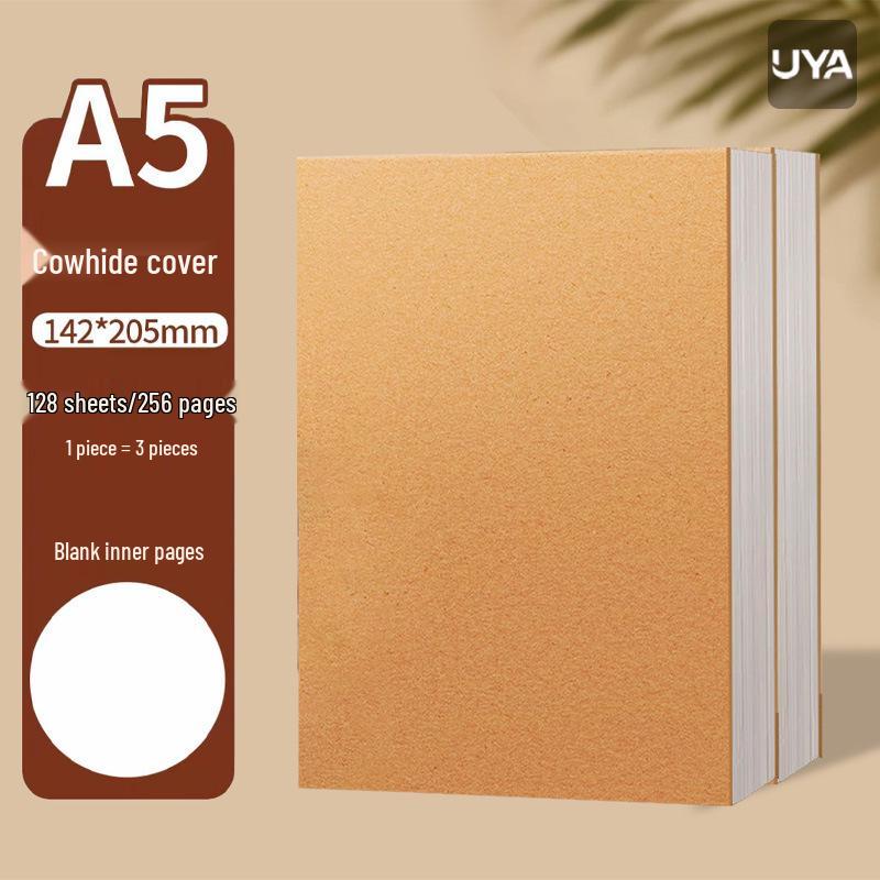 A4 Kraft Paper Straight Spine Notebook, Thickened A5, Retro Style for Junior and High School Students & Office Use