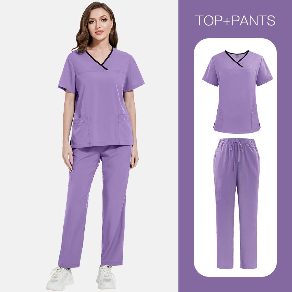 Color Matching Men'S And Women'S Thin Solid Color Short-Sleeved Trousers Doctor Nurse Beauty Salon Decoration Staff Construction Site Work Clothes Set