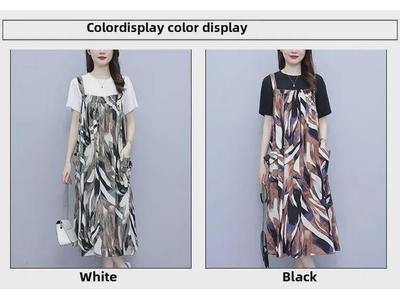 Korean Style Casual Pinafore Dress Set: Loose, Slimming, and Gentle Two-Piece with Short Sleeves