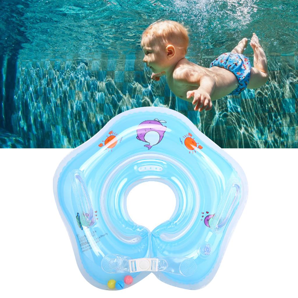 Infant Neck Float Double Air Nozzle PVC Double Air Bag Leakage Proof Infant Swimming Neck Ring for Infant Blue