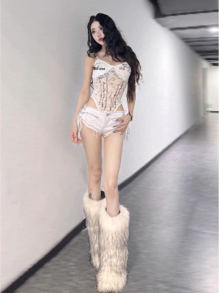 Spicy V-neck Lace Patchwork Slimming Bodysuit with Chest Pads
